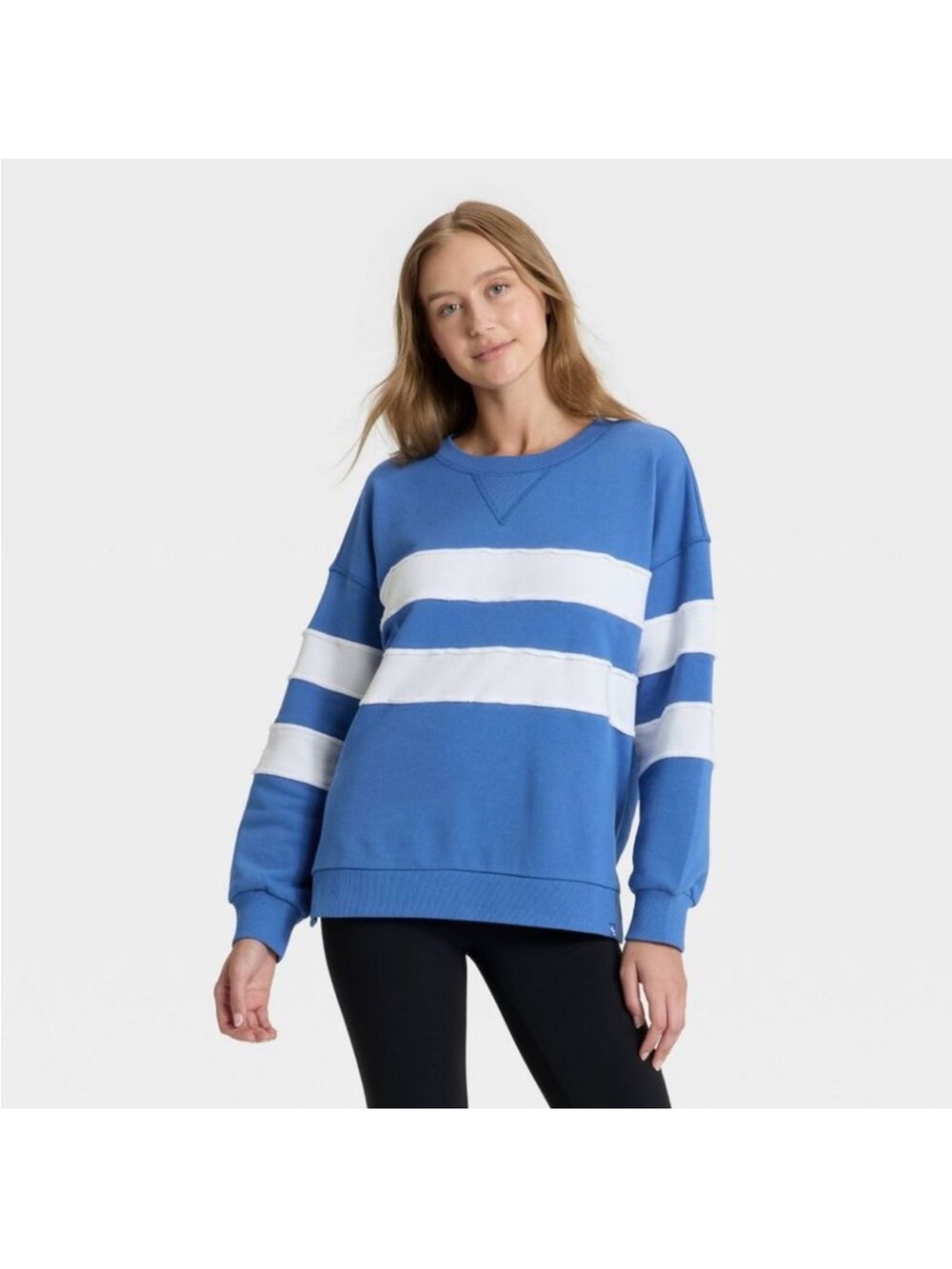 Striped French Terry Crewneck Sweatshirt Blue/White